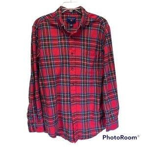 Saddlebred Women's Red Plaid Grunge Cozy Flannel Long Sleeve Button Down Size M